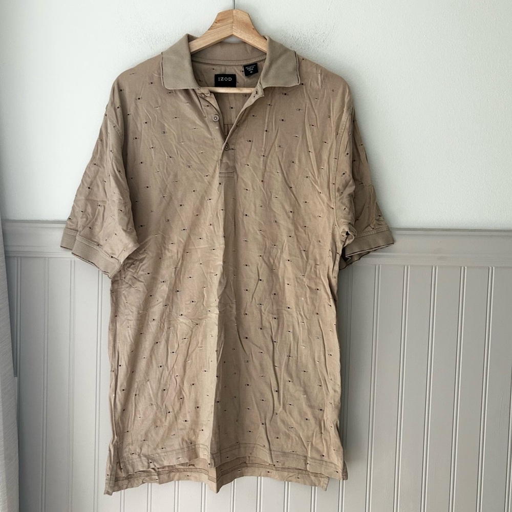 Izod Men’s Medium Beige 100% Cotton Small Pattern Polo Shirt